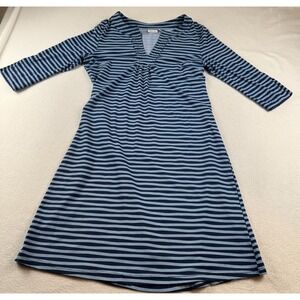 Ellie Kai Blue Striped Split V-Neck Sheath Dress Size M 3/4 Sleeve